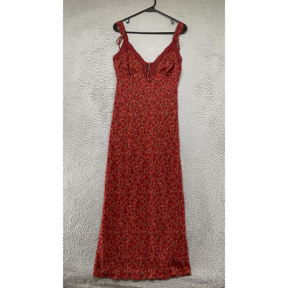 Wild Fable Slip Maxi Dress Womens Small Red Babydoll Floral Lace Trim V-Neck - Picture 2 of 14
